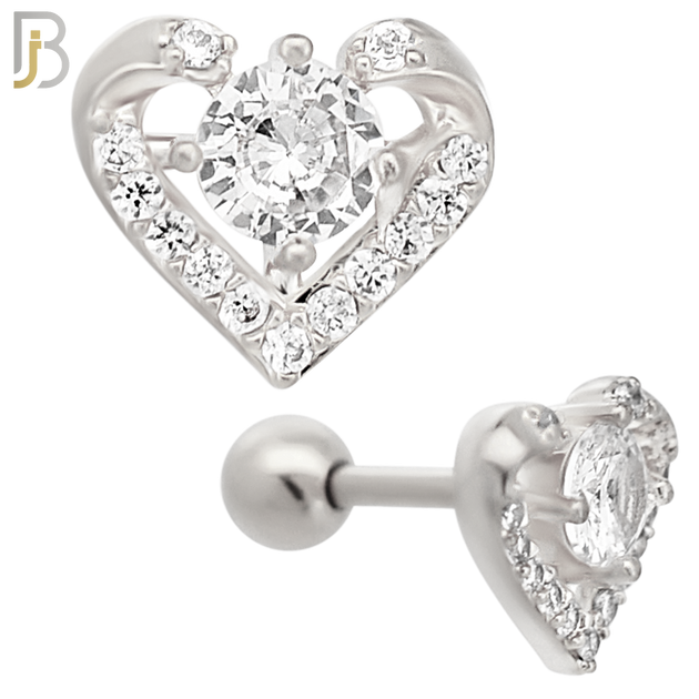 TB103 - 316L Stainless Steel Heart with Round CZ  Center Tragus/Cartilage Barbell (PACK OF 6) image 1