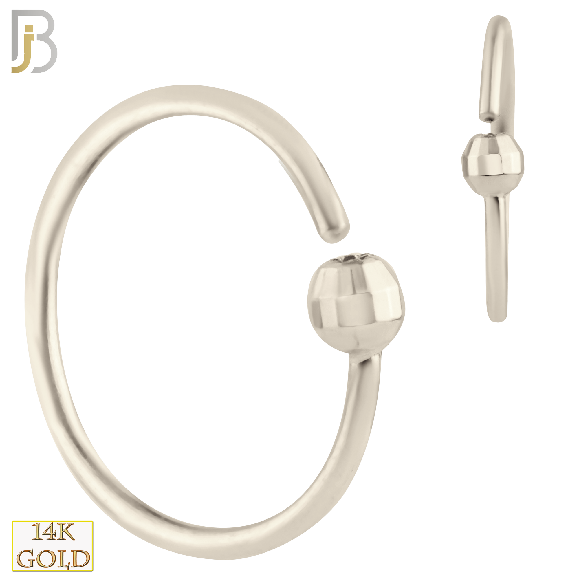 14-CT01 - 20g Thickness - 14k Solid Gold Fixed Disco Ball Bead Hoops Piercing Twist to Open image 1