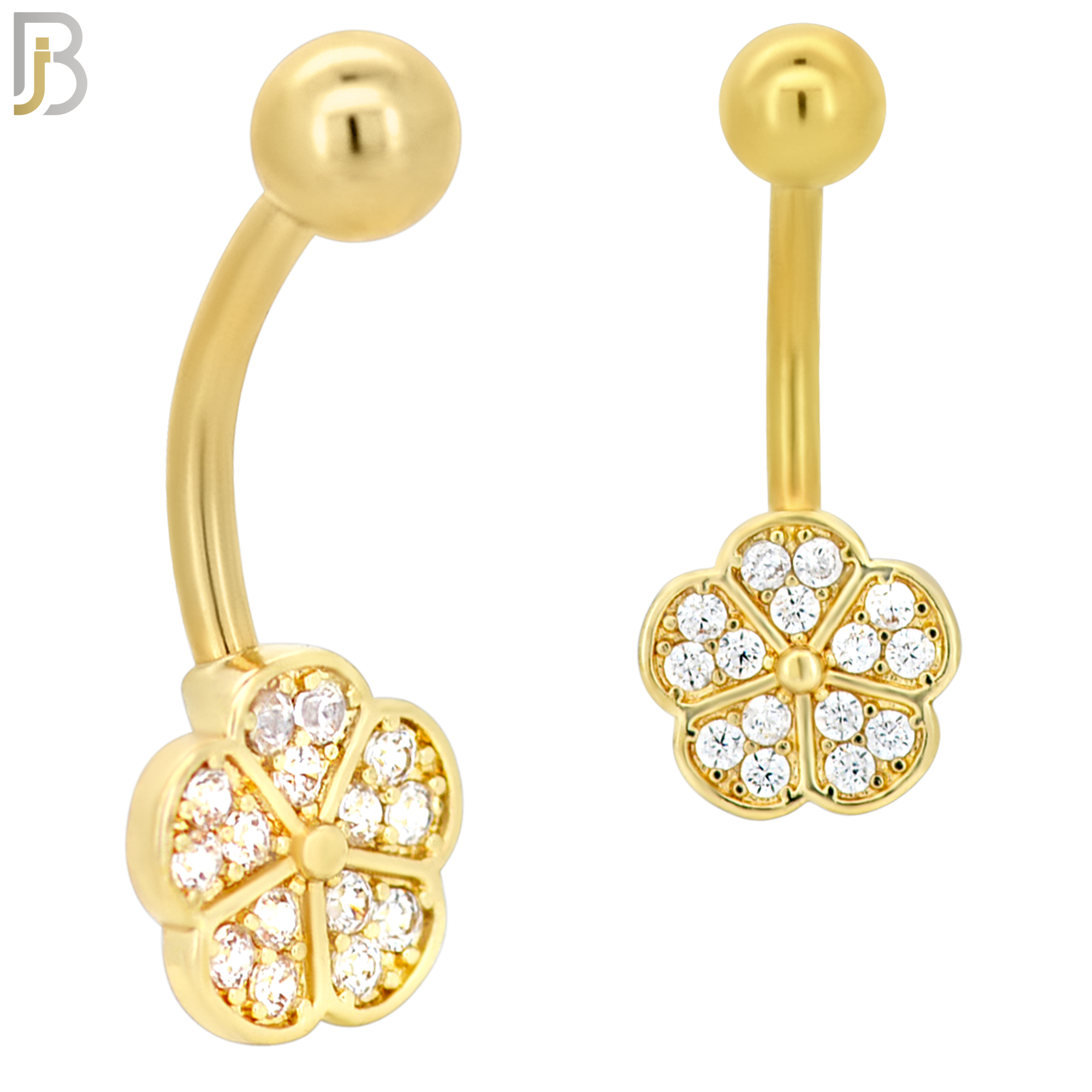 NB07 - 316L Stainless Steel 5 Petal Flower Zircon  Banana Belly Navel Ring image 2