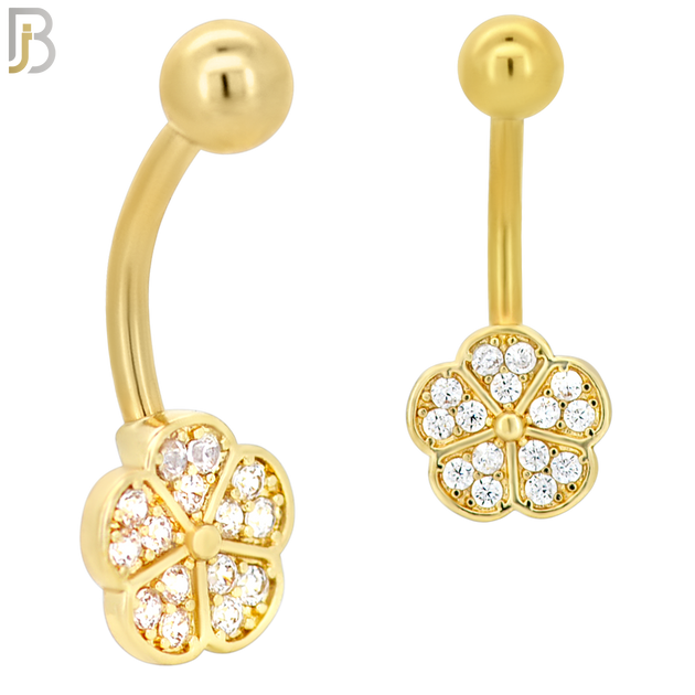 NB07 - 316L Stainless Steel 5 Petal Flower Zircon  Banana Belly Navel Ring image 2
