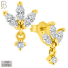 925-ES422 - Push Back - 925 Sterling Silver Three Leaf Stud Earrings with Dangling Zircon image 1