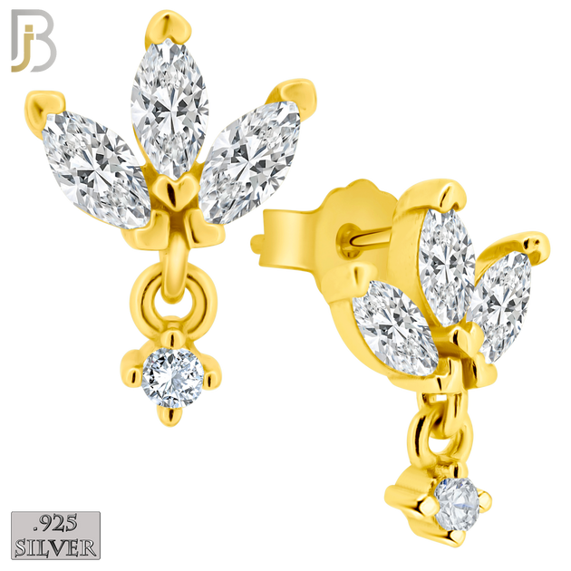 925-ES422 - Push Back - 925 Sterling Silver Three Leaf Stud Earrings with Dangling Zircon image 1