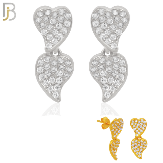 925-ES304 - .925 Sterling Silver Double Heart with Zircon Design Stud Earrings image 0