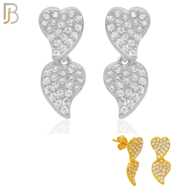 925-ES304 - .925 Sterling Silver Double Heart with Zircon Design Stud Earrings image 0