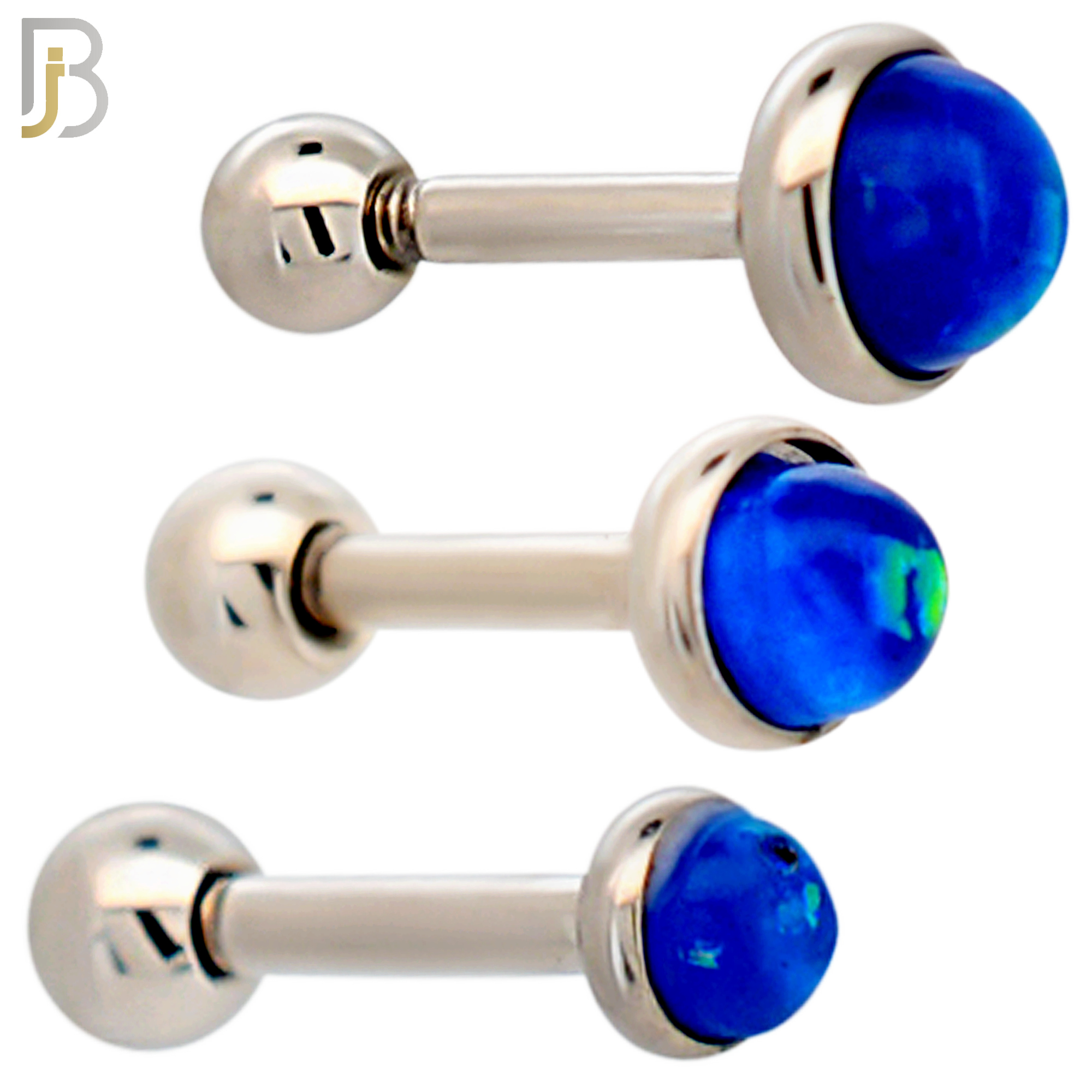 TB120SB - 316L Stainless Steel Opal Blue Bezel Tragus/Cartilage Barbell (Pack of 6) image 0