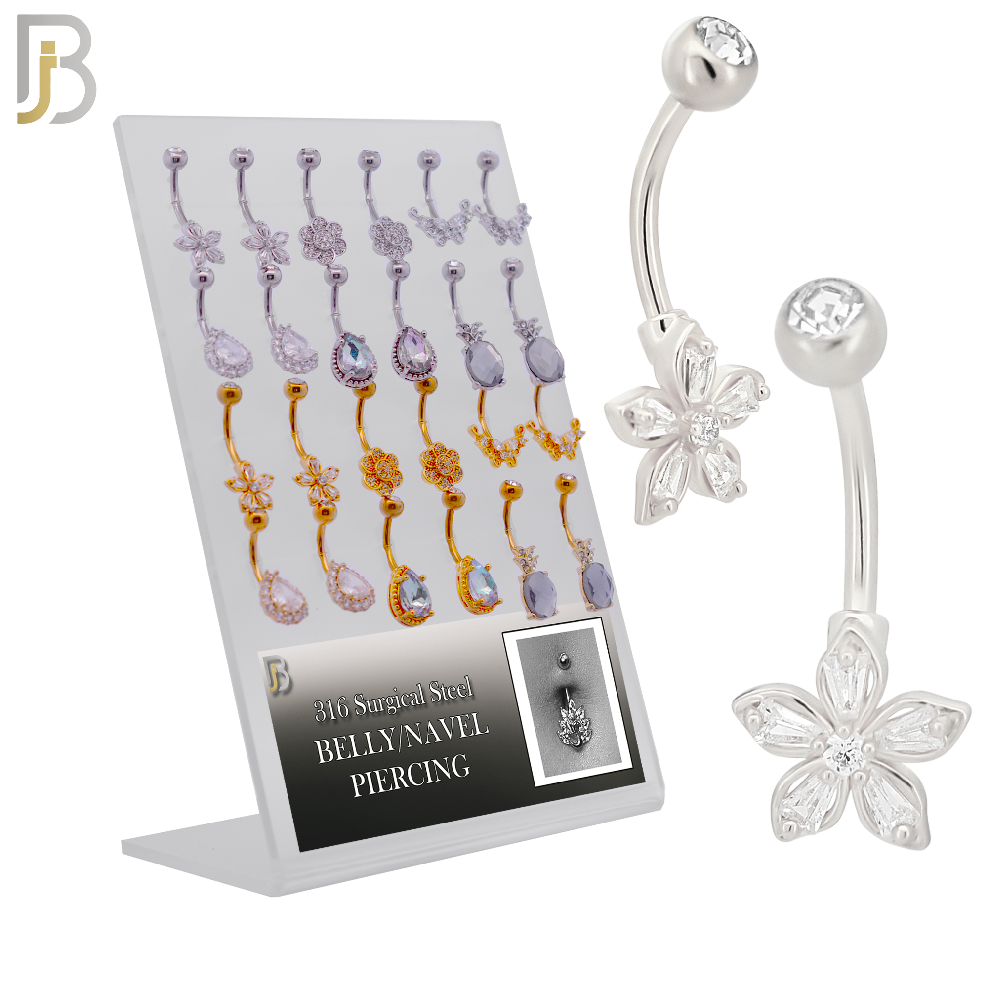PK-NB87M - 316L Surgical Steel Different Designs Banana Navel - Pack of 24 image 0