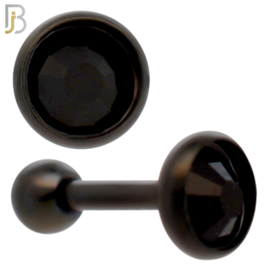 TB118KK -  Black Plated Black Color CZ 316L Stainless Steel Bezel Tragus/Cartilage Barbell (PACK OF 6) image 3