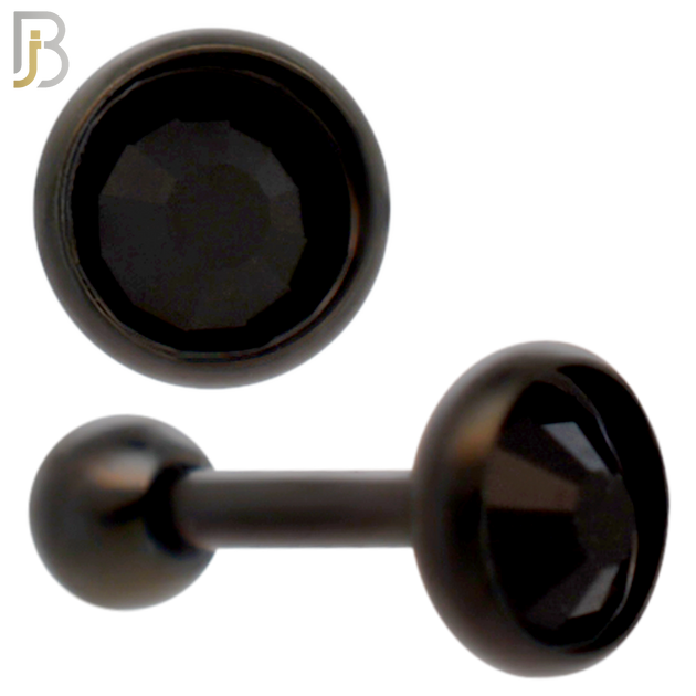 TB118KK -  Black Plated Black Color CZ 316L Stainless Steel Bezel Tragus/Cartilage Barbell (PACK OF 6) image 3