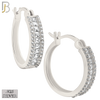 925-ES397 - .925 Sterling Silver Baguette CZ Studded Hoop Earrings image 0