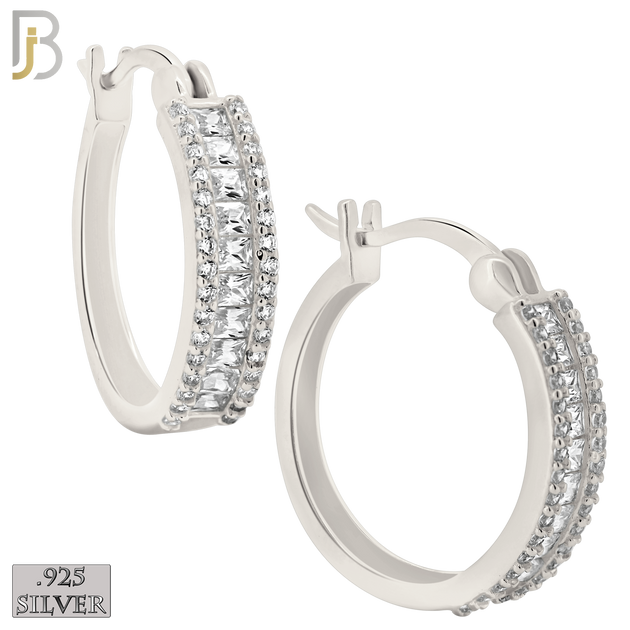 925-ES397 - .925 Sterling Silver Baguette CZ Studded Hoop Earrings image 0