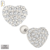 925-ES210 - Screw Ball Back - .925 Sterling Silver Heart Stud Earring with Clear Zircon Design image 1