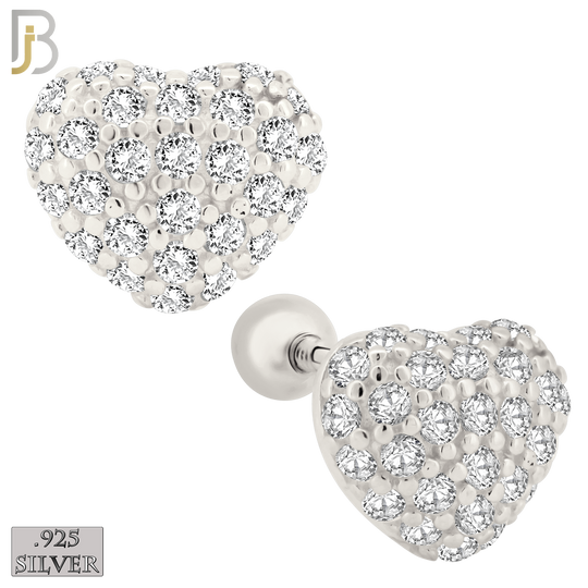 925-ES210 - Screw Ball Back - .925 Sterling Silver Heart Stud Earring with Clear Zircon Design image 1