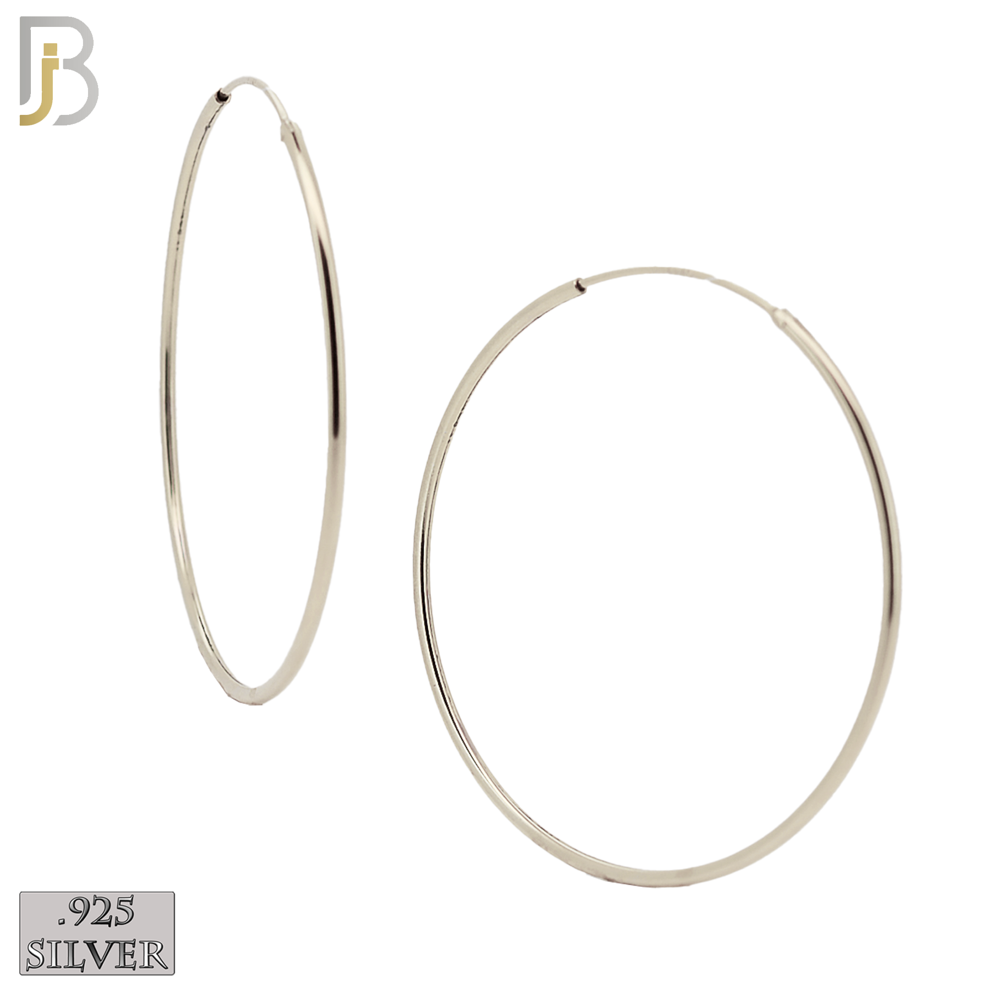 925-ES310S - .925 Sterling Silver Plain Hoop Earrings - 37mm image