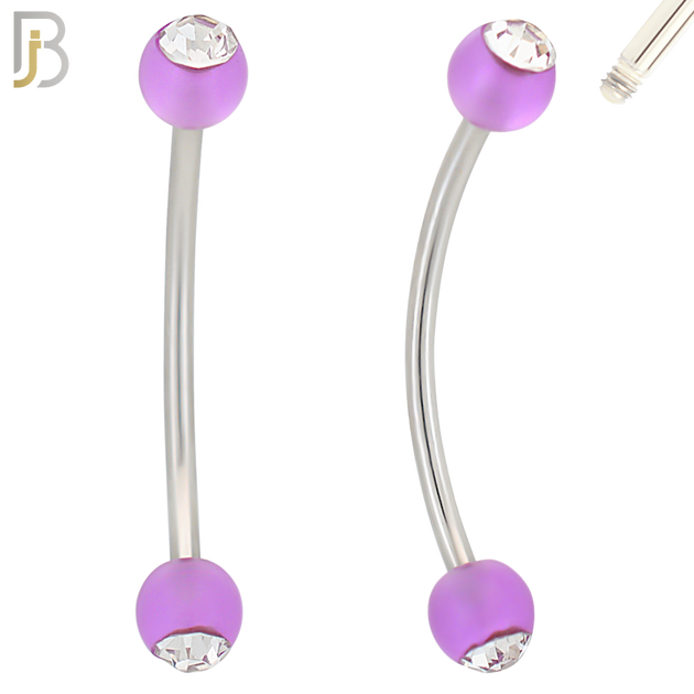 EC07G - 316L Surgical Steel Glow in the Dark Acrylic Ball with Clear Zircon Curved Barbell Externally Threaded (PACK OF 6) image