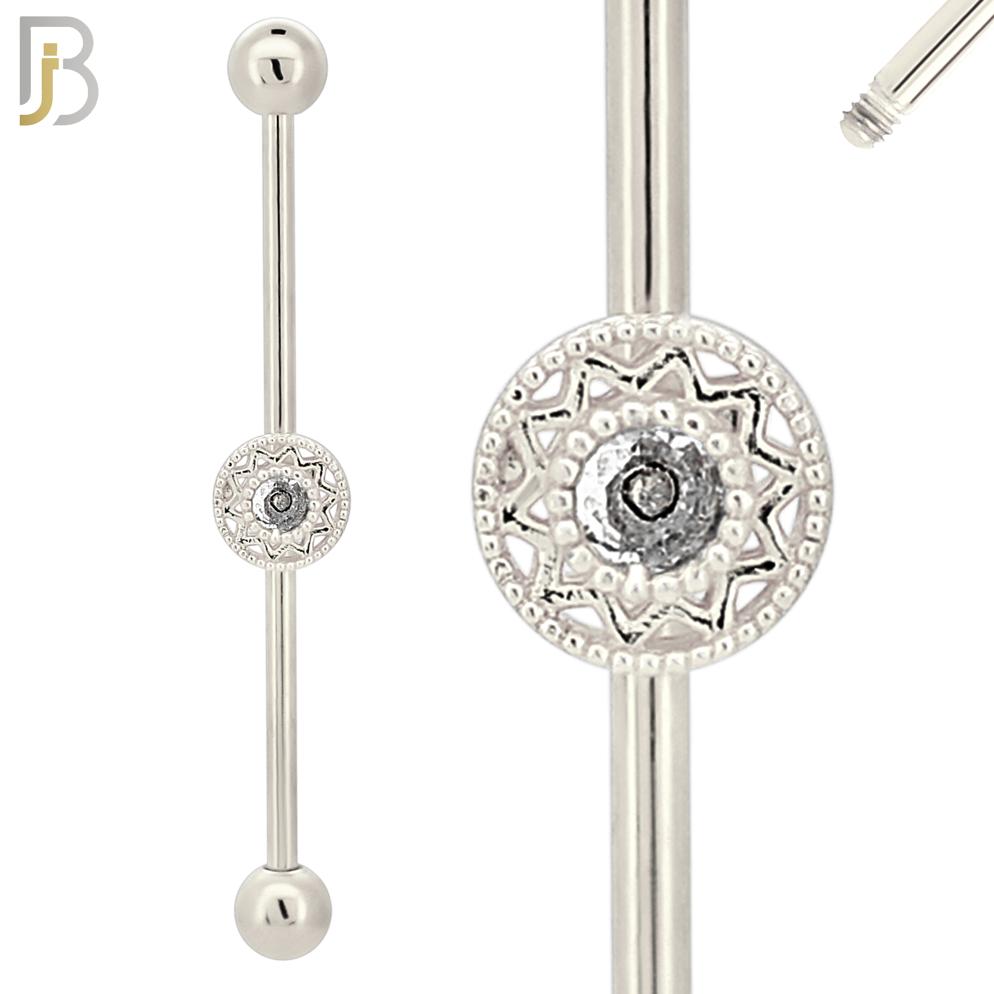 BB55 - 316L Surgical Steel Screw Bar with Rounded Flower Design Barbell Industrial (PACK OF 4) image 1