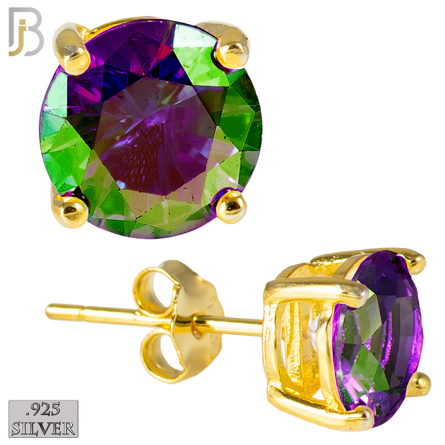 925-ES71-GM - .925 Sterling Silver Gold Plated Earring Stud Casting Round Prong Setting Mystic Zircon image 0