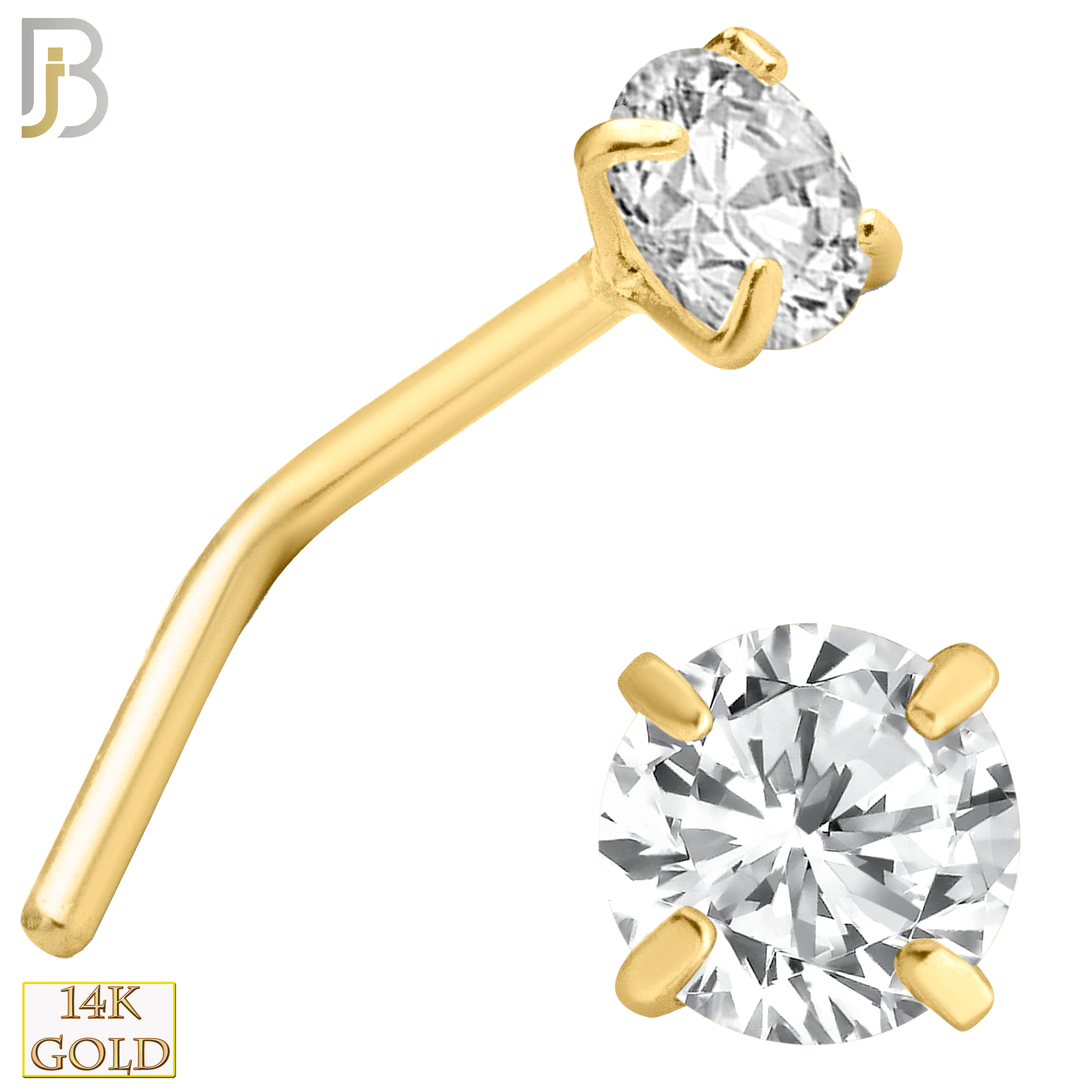 14-NR10CY-20 - 20g Thickness 14k Solid Yellow Gold Prong Setting  Round Cubic Zircona L-Shape image 5