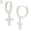 ES110 - 316L Stainless Steel Dangling Cross with Zircon Huggies Clip On image 1