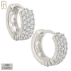 925-ES402 - .925 Sterling Silver Three Rows CZ Studded Hoop Earrings image 0