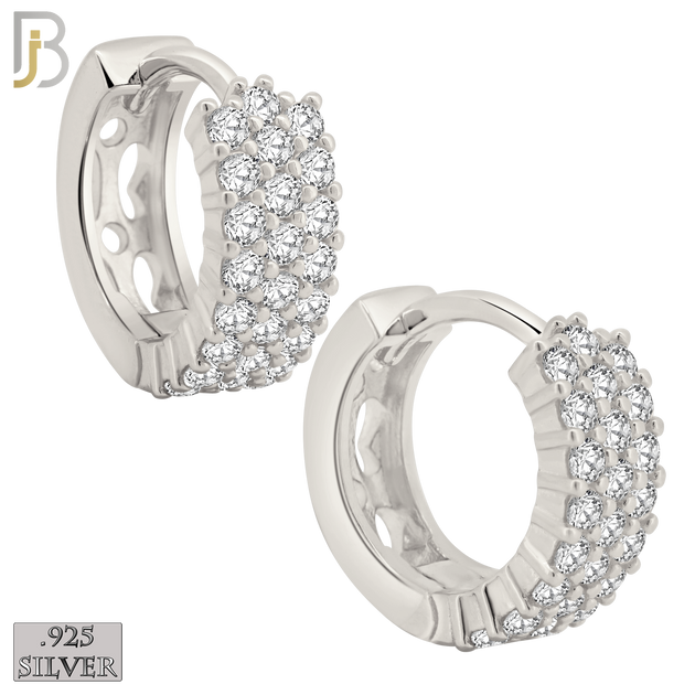 925-ES402 - .925 Sterling Silver Three Rows CZ Studded Hoop Earrings image 0