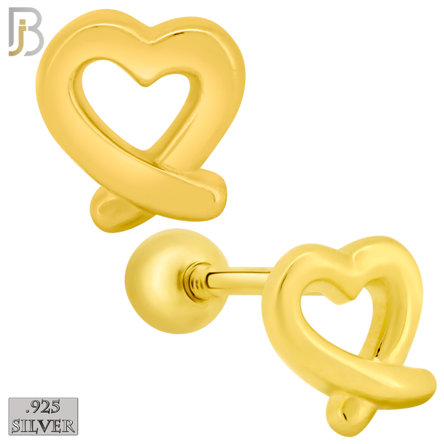 925-ES433 - Screw Ball Back - .925 Sterling Silver Plain Hollow Overlapping Ends Heart Earrings Stud image 1