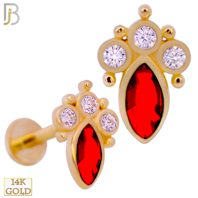 14-LB96 - 14k Yellow Gold Marquise CZ Labret - Red Stone image