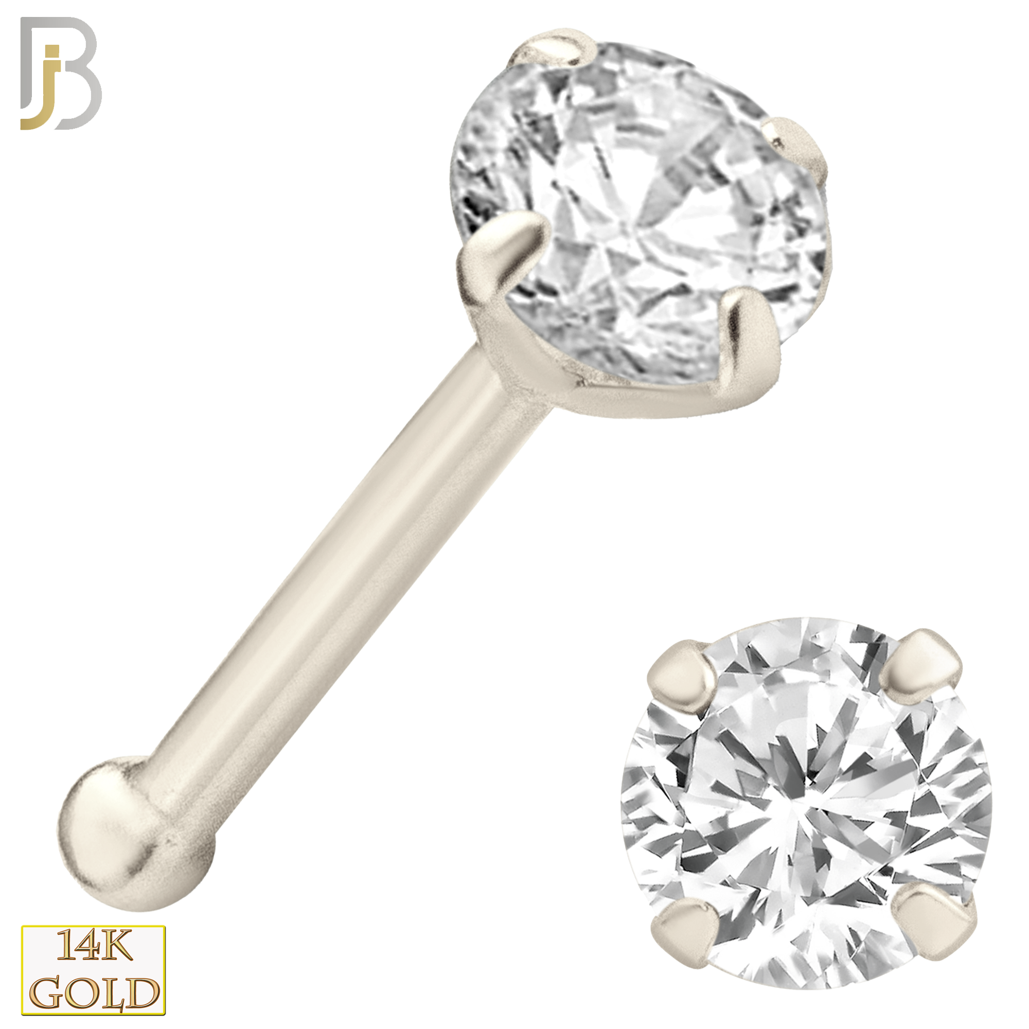 14-NR01L - 14k Solid Gold Prong Round Lab Diamond Jewelry Nose Bone image