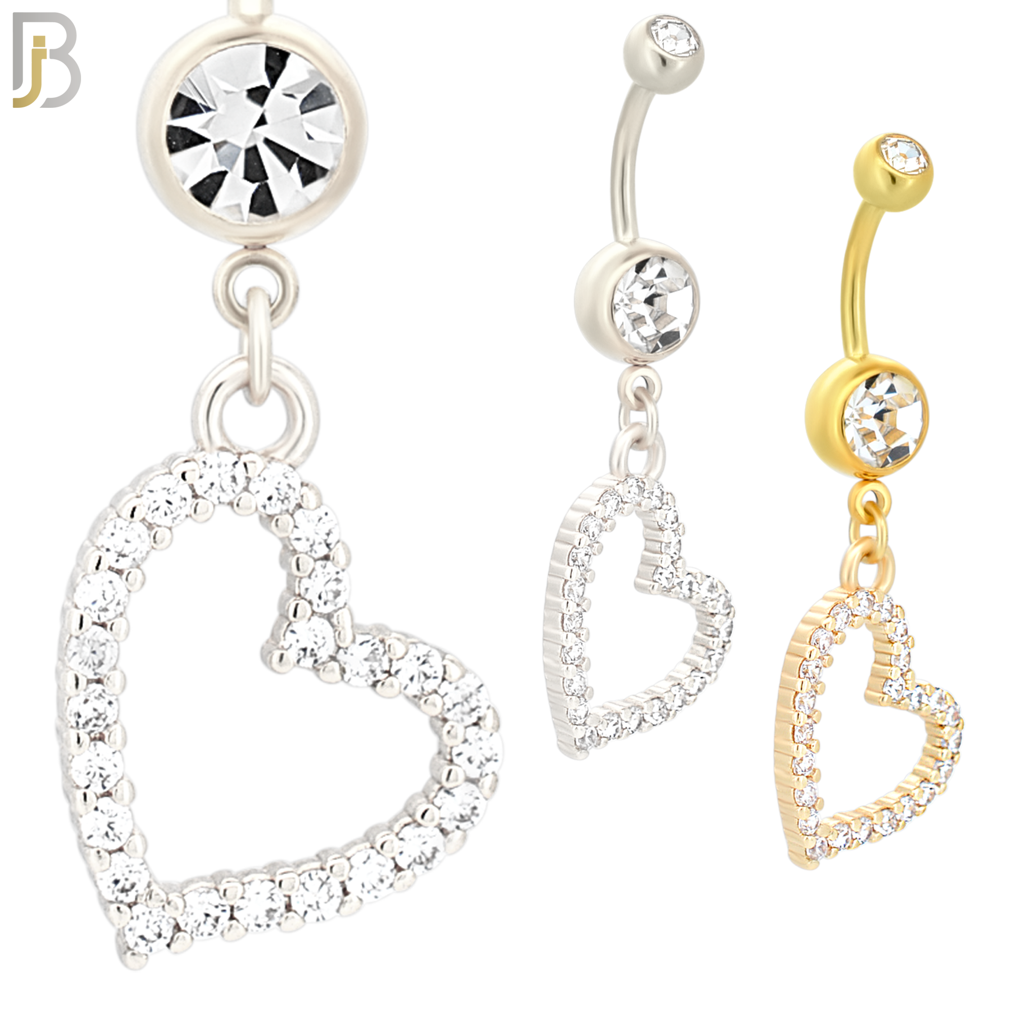 N011 - S316L Stainless Steel Dangling Hollow Heart Zircon Design Belly Ring with 4mm Screw Ball image 0