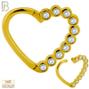 14-TH16 - 14K Solid Gold 18g Thickness Hollow Heart with Multi CZ in Half Right Hinged Hoop - Yellow Gold image