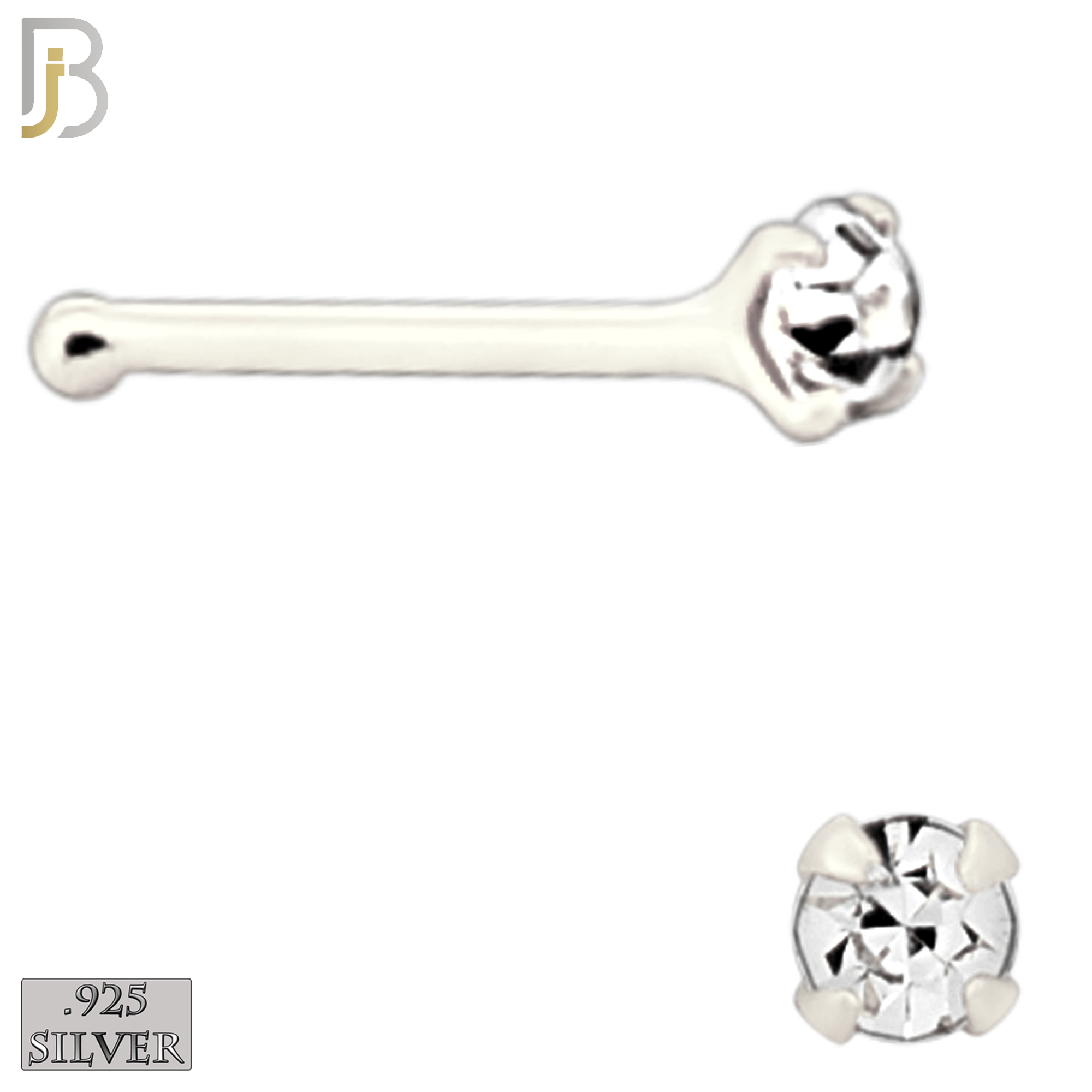 925-PK-NR01S-3C - Mixed of 1.5mm, 1.8mm, 2mm Clear CZ 22g Thickness  925 Sterling Silver Nose Bones, Prong Set Packages Pack of 120 image 3