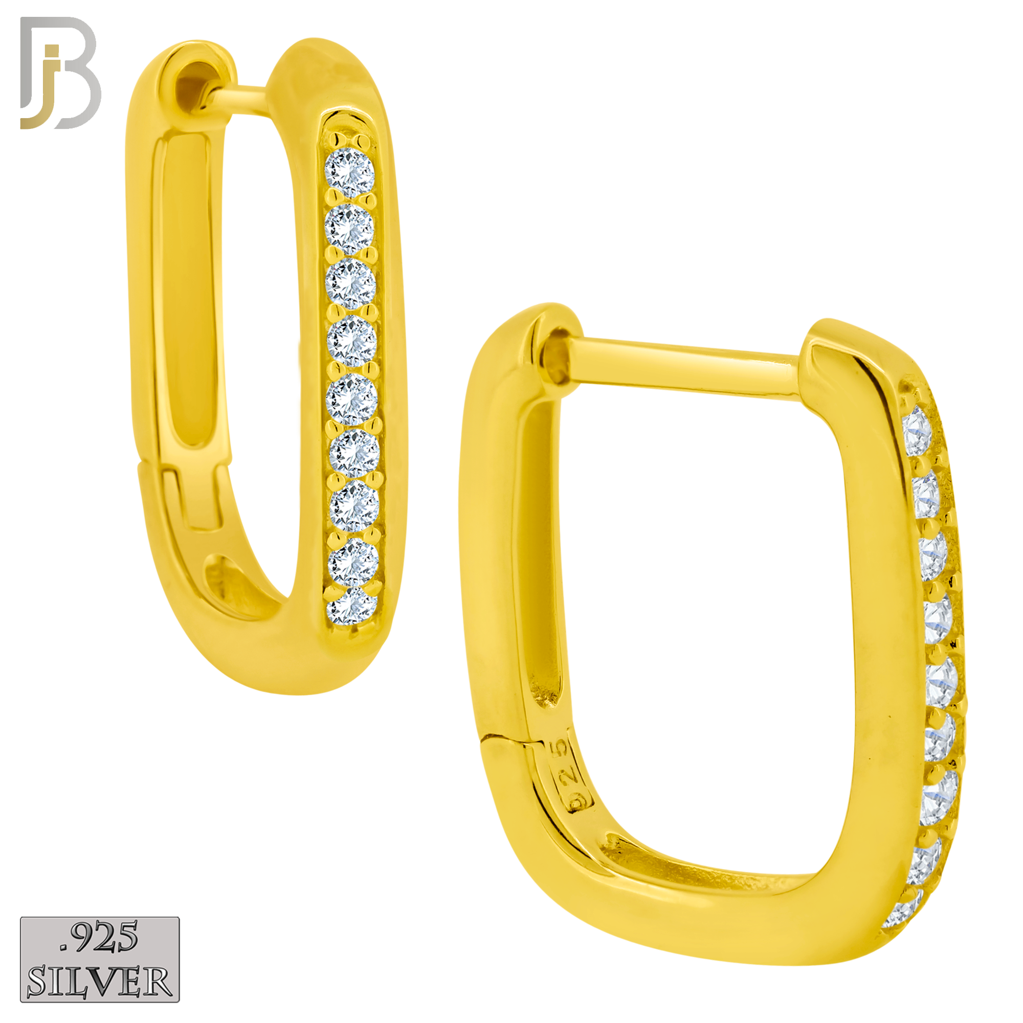 925-ES392 - .925 Sterling Silver CZ Studded Rectangular Hoop Earrings image 1