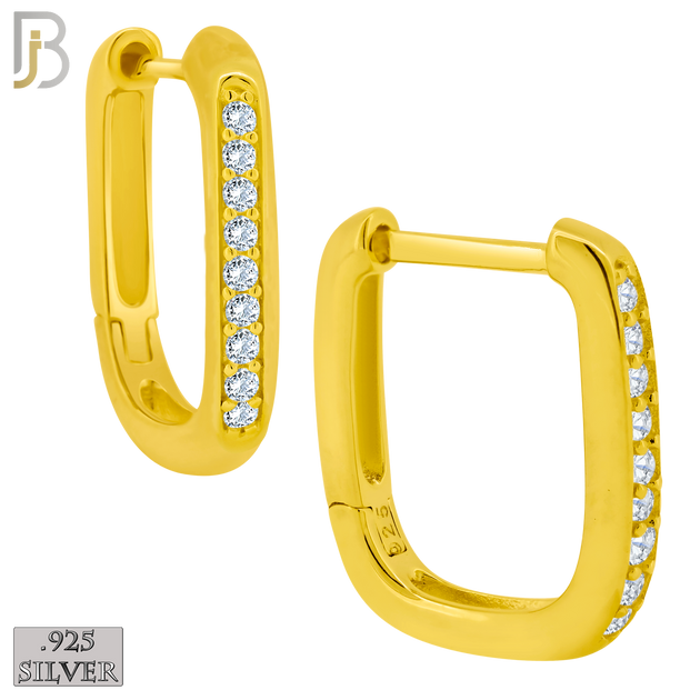 925-ES392 - .925 Sterling Silver CZ Studded Rectangular Hoop Earrings image 1