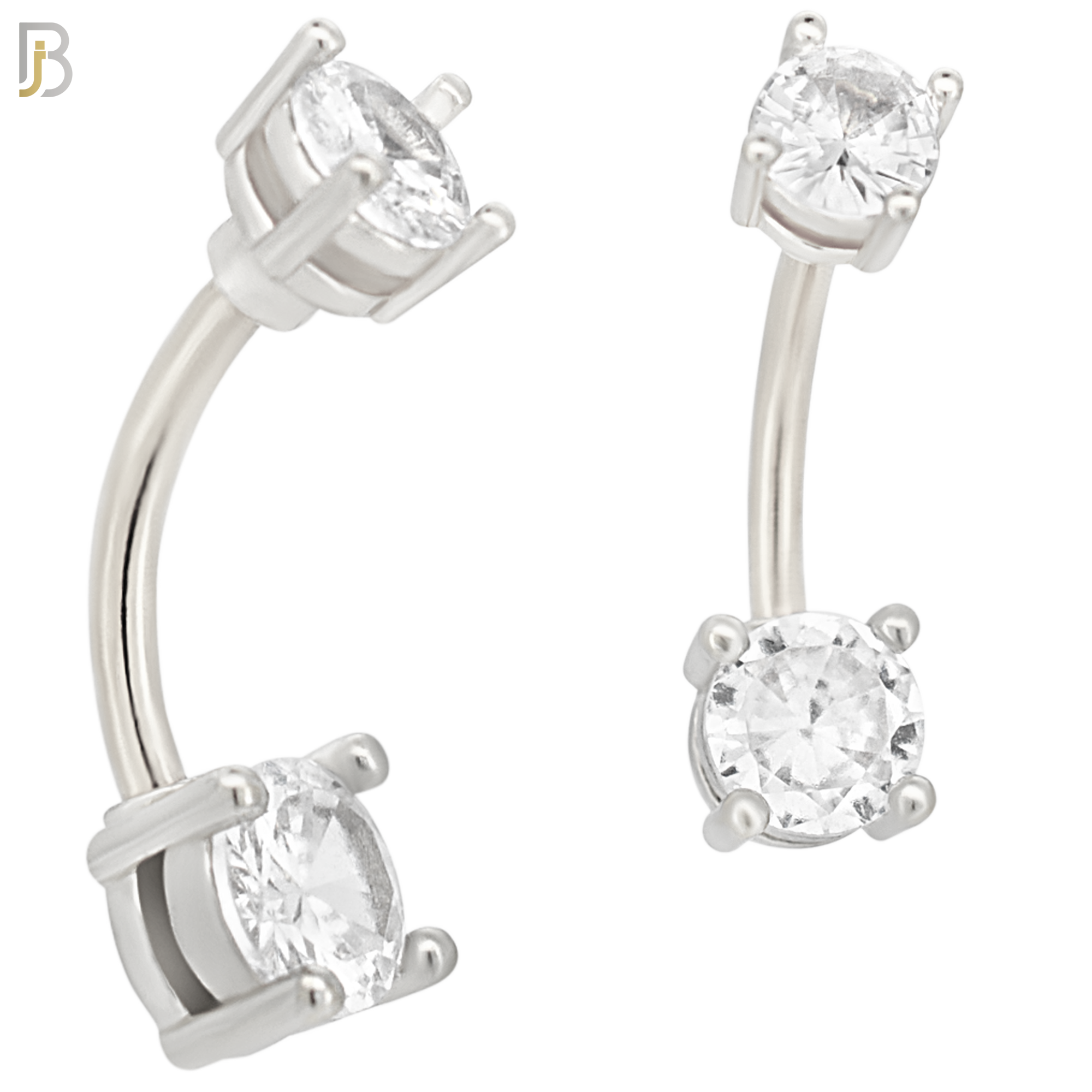 NB04S- 316L Stainless Steel Round Prong Setting Zircon  Banana Belly Navel Ring  (PACK OF 6) image