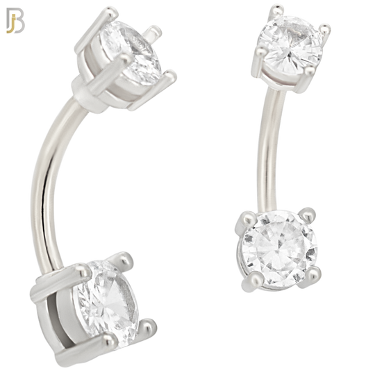 NB04S- 316L Stainless Steel Round Prong Setting Zircon  Banana Belly Navel Ring  (PACK OF 6) image