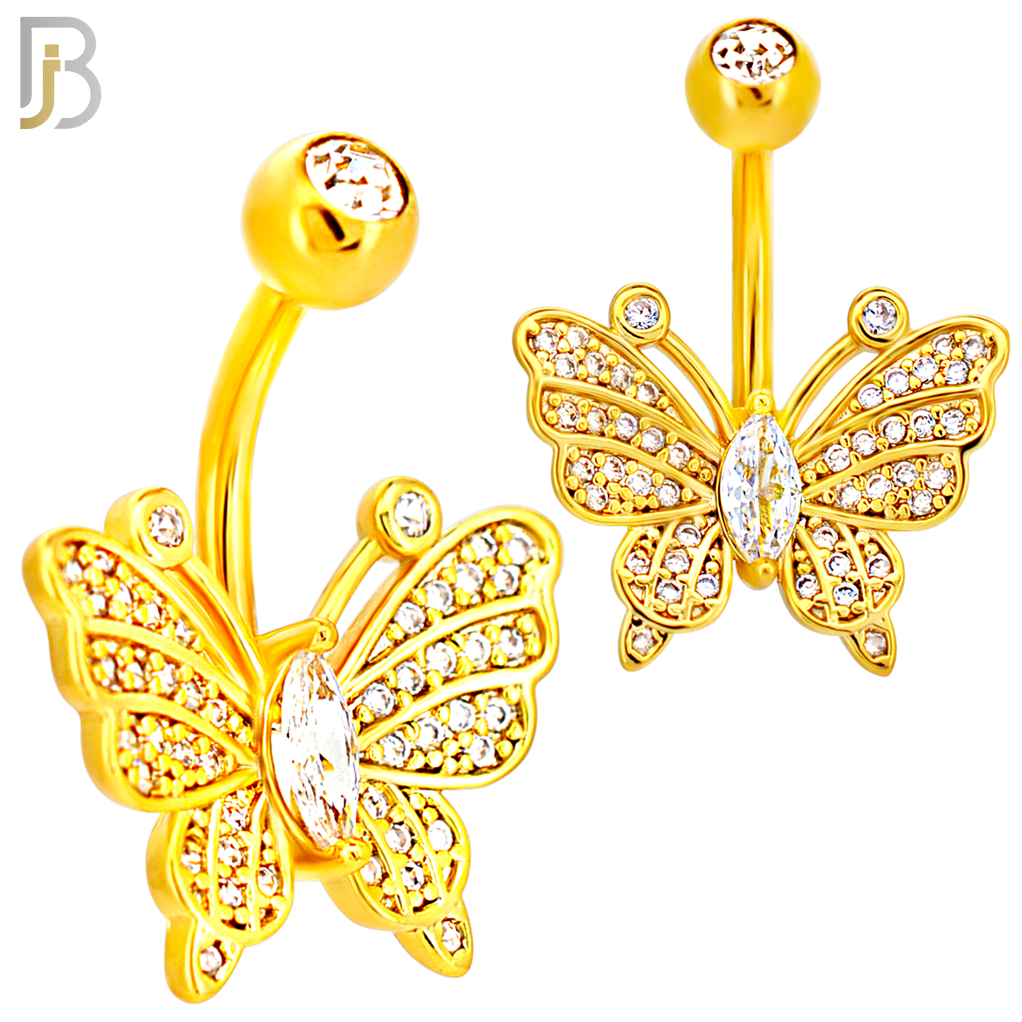 NB115 - 316L Surgical Steel Butterfly with Marquise CZ Center Belly Ring image 2