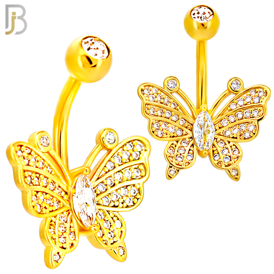 NB115 - 316L Surgical Steel Butterfly with Marquise CZ Center Belly Ring image 2