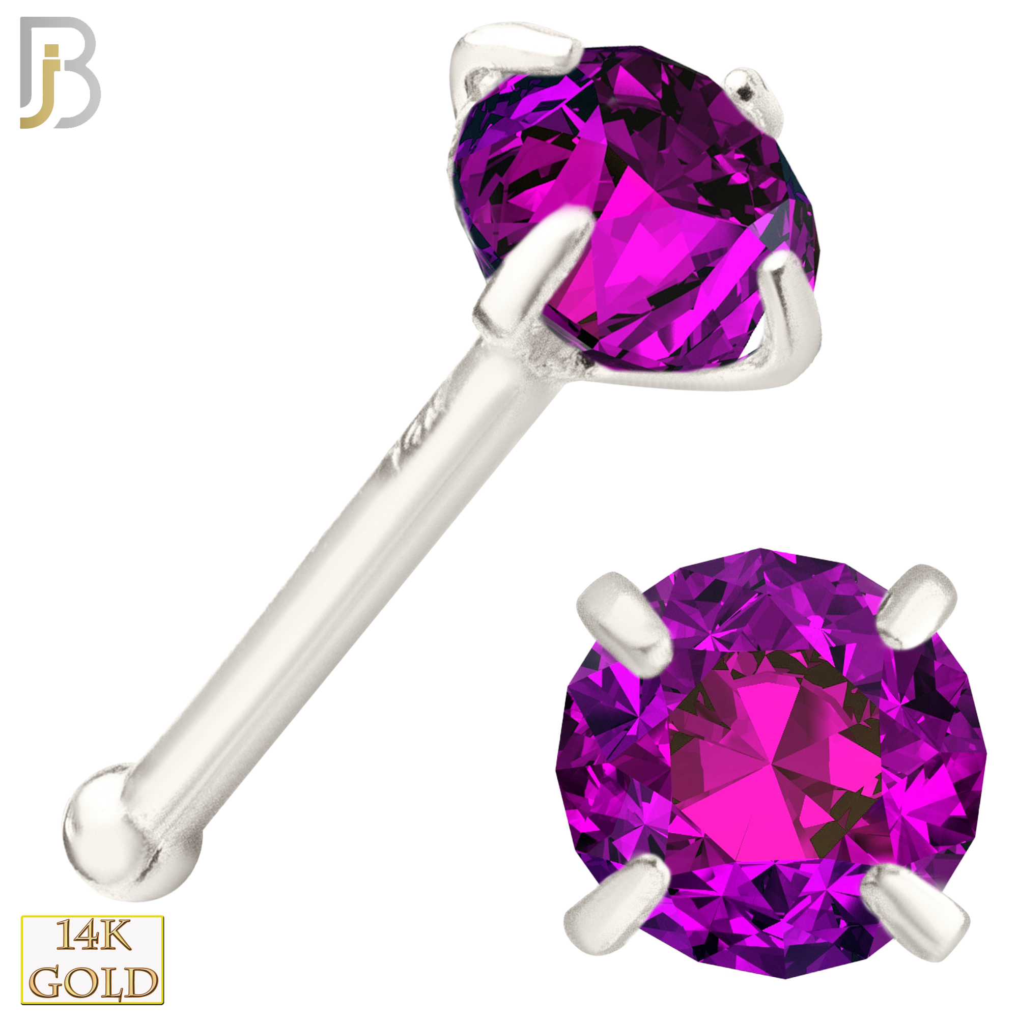 14-NR01CWR - 20g 14k White Gold Nose Bone with Ruby Colored CZ image 4