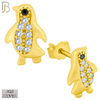 925-ES303 - .925 Sterling Silver Penguin with Zircon Design Stud Earrings image 2