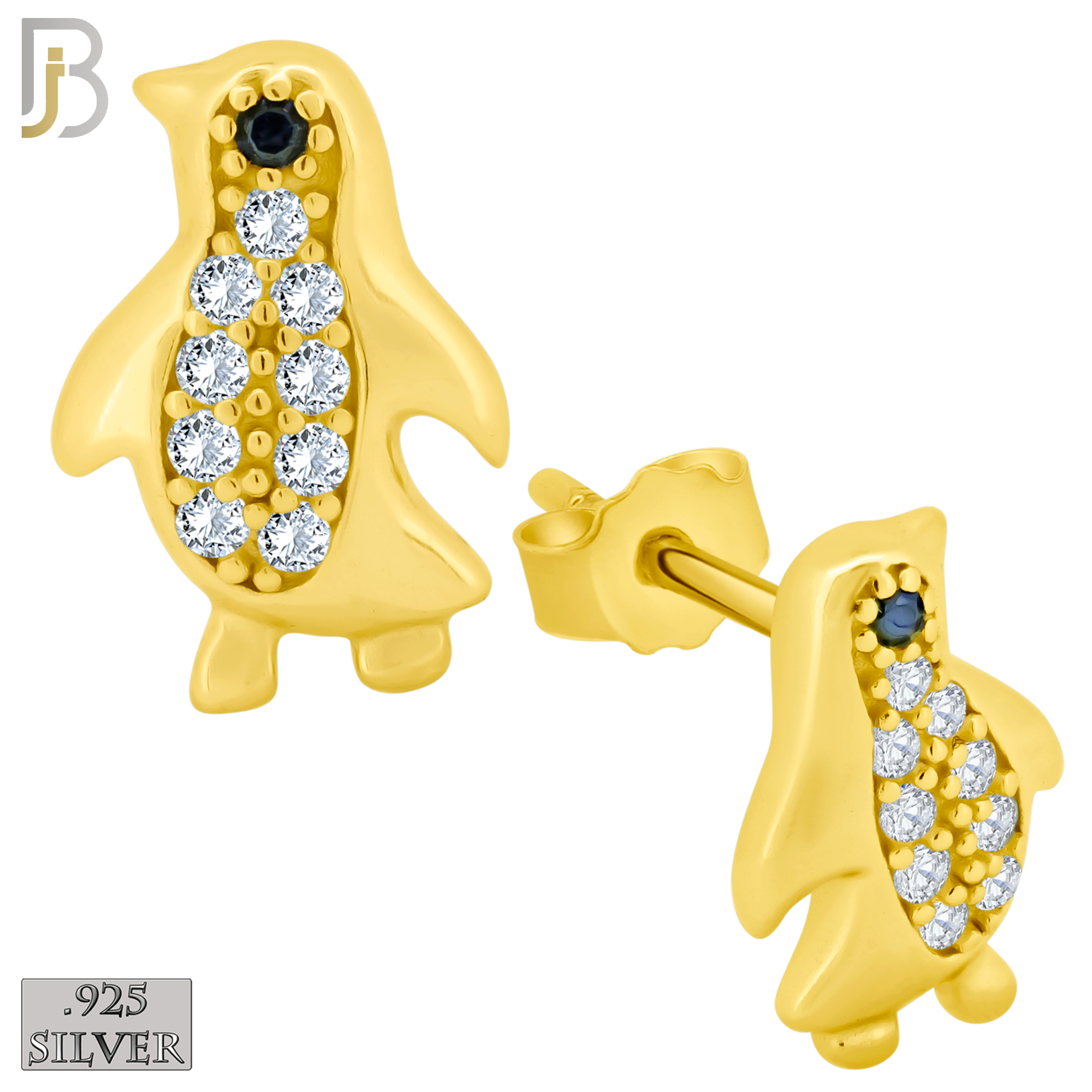 925-ES303 - .925 Sterling Silver Penguin with Zircon Design Stud Earrings image 2