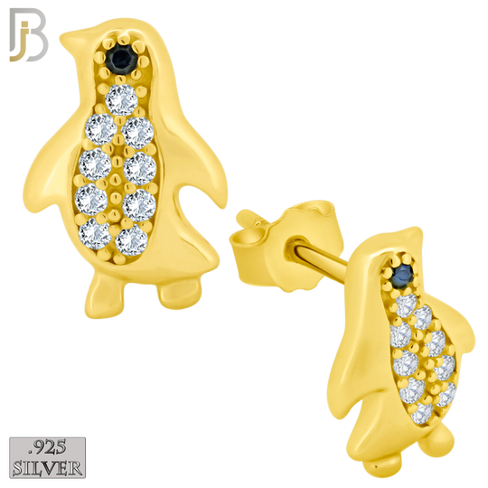 925-ES303 - .925 Sterling Silver Penguin with Zircon Design Stud Earrings image 2