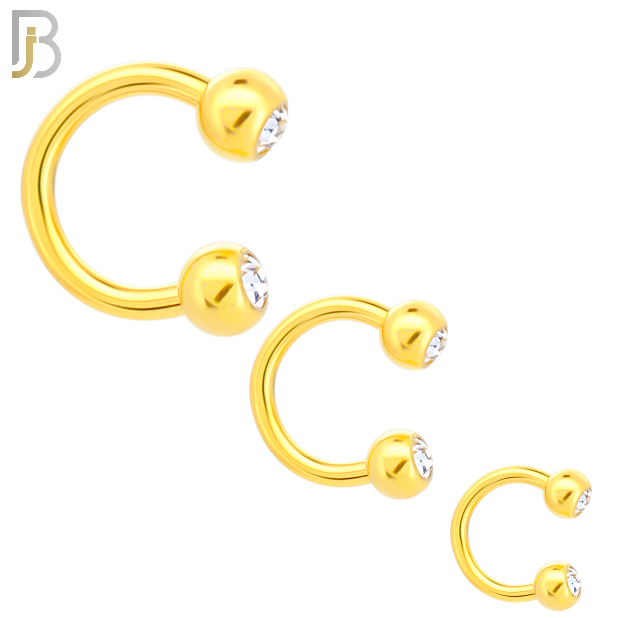 HS05G - 316L Surgical Steel Gold PlatedHorseshoe with Double Gem Screw Ball External Threaded (PACK OF 6) ( image 0