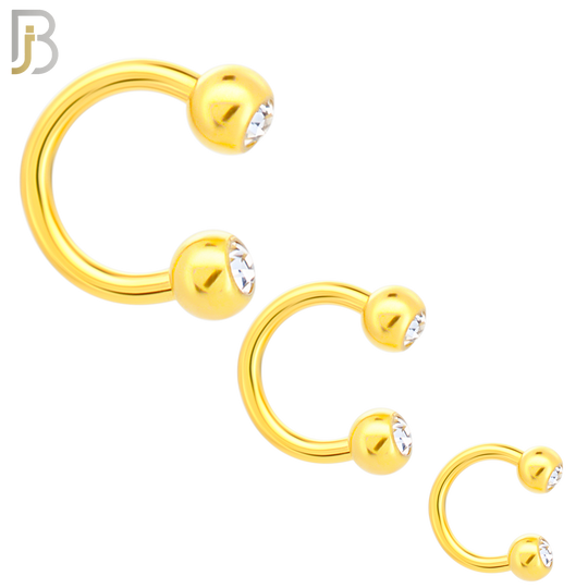 HS05G - 316L Surgical Steel Gold PlatedHorseshoe with Double Gem Screw Ball External Threaded (PACK OF 6) ( image 0