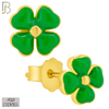 925-ES429 - Push Back - .925 Sterling Silver Green Enamel Four Leaf Clover Earrings Stud image 1