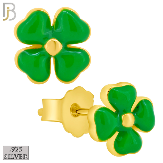 925-ES429 - Push Back - .925 Sterling Silver Green Enamel Four Leaf Clover Earrings Stud image 1
