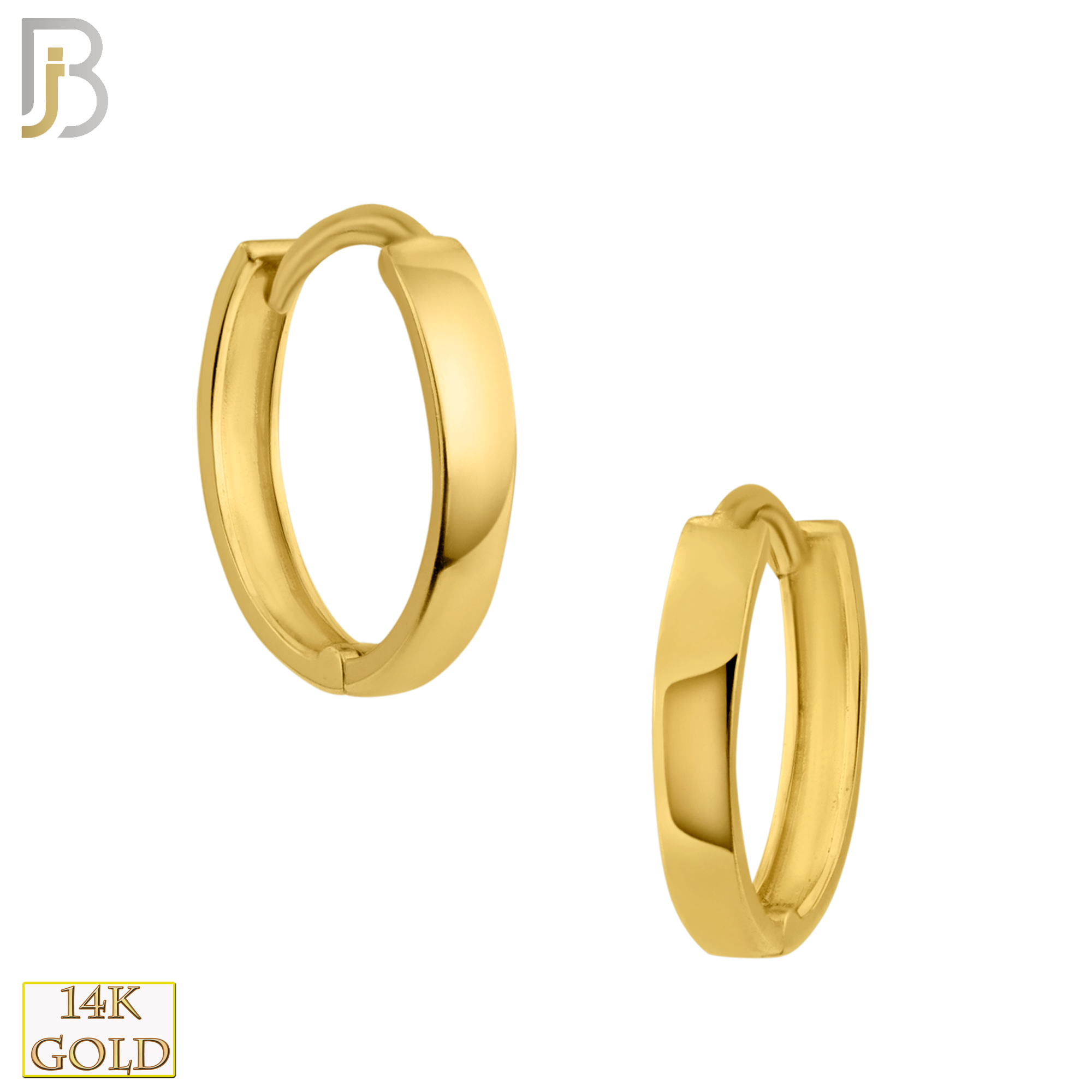 14-ES64 - 14k Solid Gold Plain Flat Hoop Earrings - 9mm image