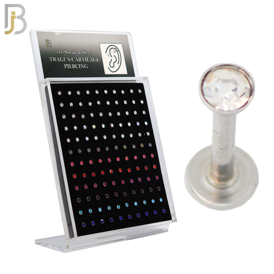 PK-LB07SA - 316L Surgical Steel Internal Threaded Bezel Glued Assorted Colored Zircon Labret Pack of 120 image 0
