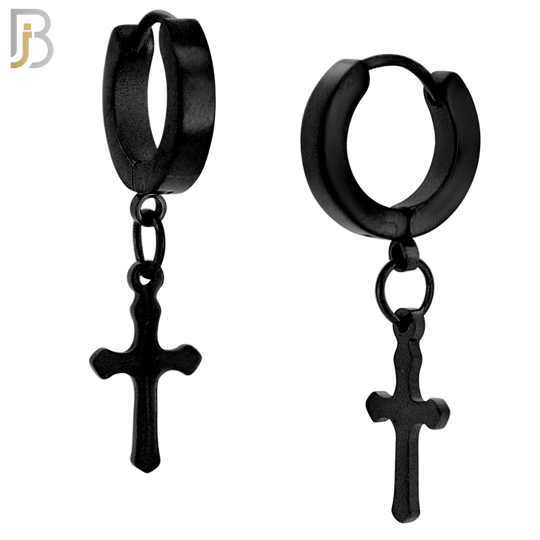 ES91 - 316L Stainless Steel Dangling Cross Design Huggies Clip On image 4
