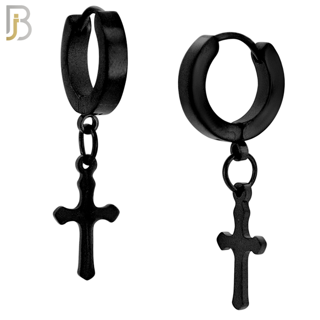 ES91 - 316L Stainless Steel Dangling Cross Design Huggies Clip On image 4