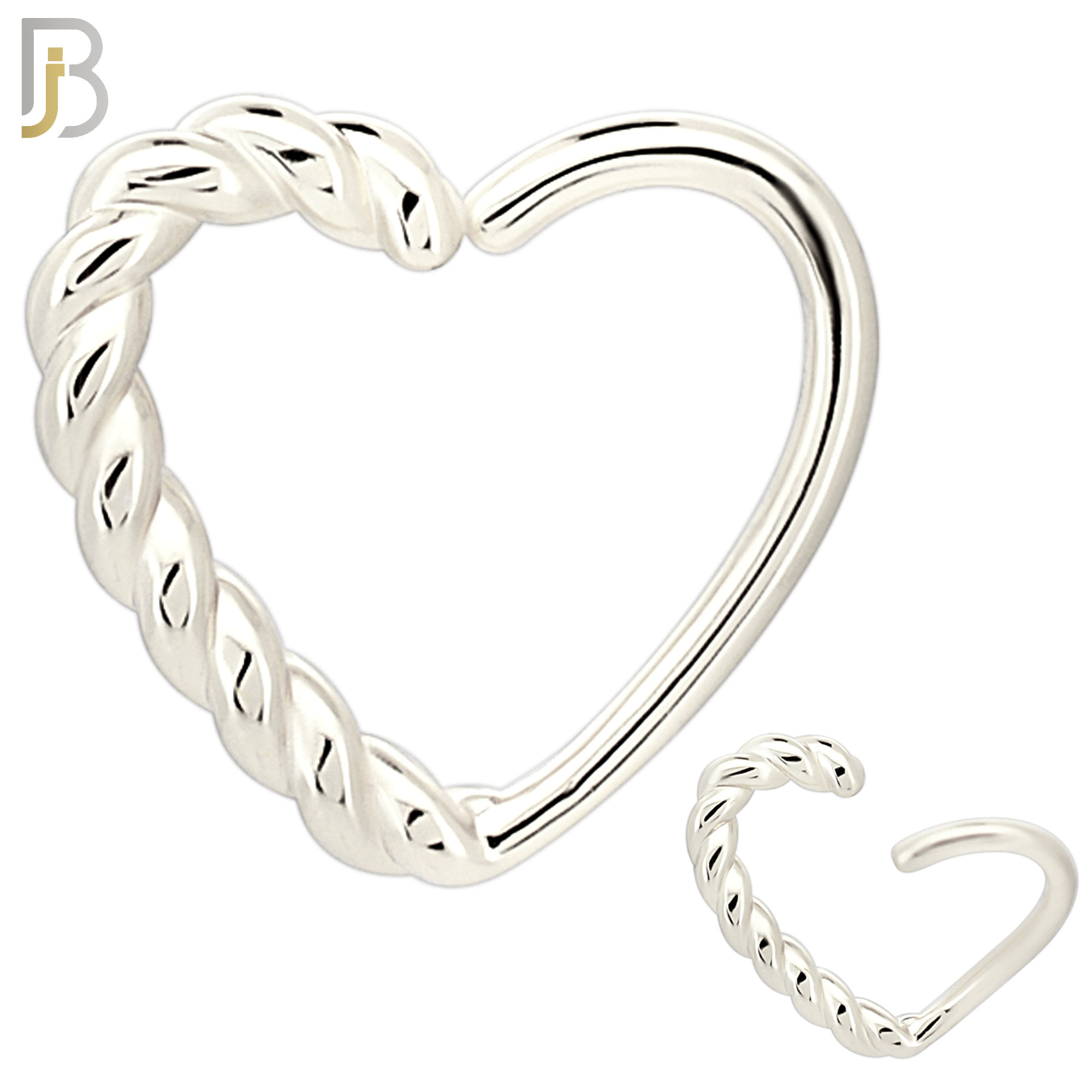 CT108 - 316 Surgical Steel Twisted Rope Hollow Heart Twist to Open Nose Hoop (Pack of 6) image 1