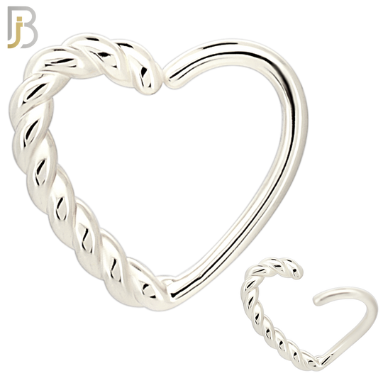 CT108 - 316 Surgical Steel Twisted Rope Hollow Heart Twist to Open Nose Hoop (Pack of 6) image 1